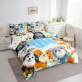 thumbnail image 3 of Castle Fairy Cartoon Dogs 7 Pieces Bedding Comforter Set,Kawaii Flower Full Bedding Set Lightweight,Blue Sky Fitted Sheet Flat Sheet,Lightweight Animal Room Decor,Reversible, 3 of 8