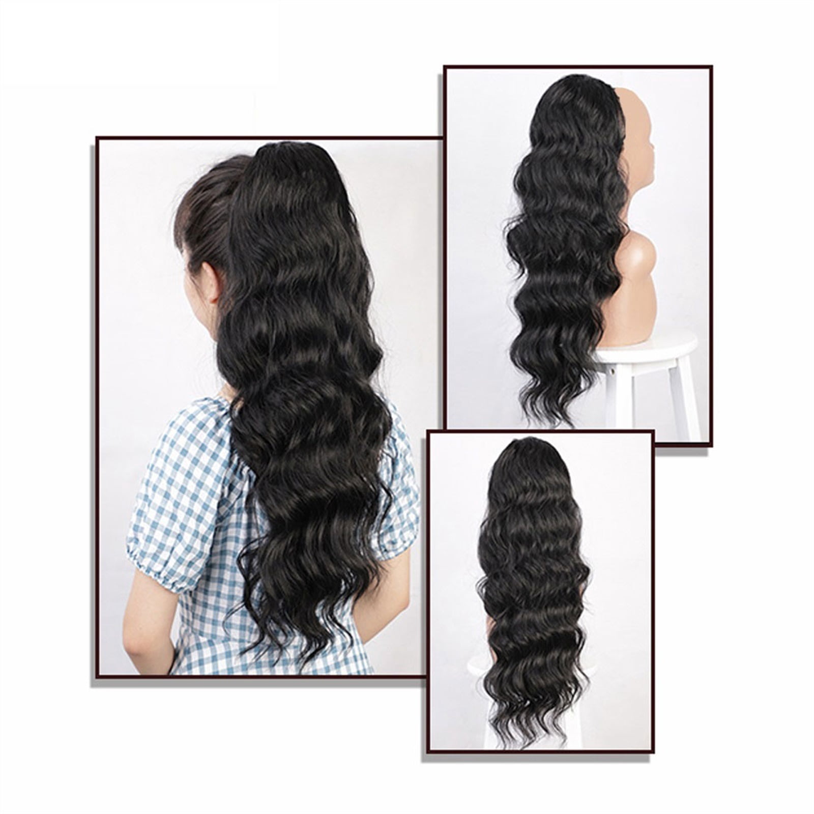 Body Wave for Women Long Wavy Ponytail Human Hair Drawstring Clip in Hairpiece Black Wave Extension African American Pony Tail