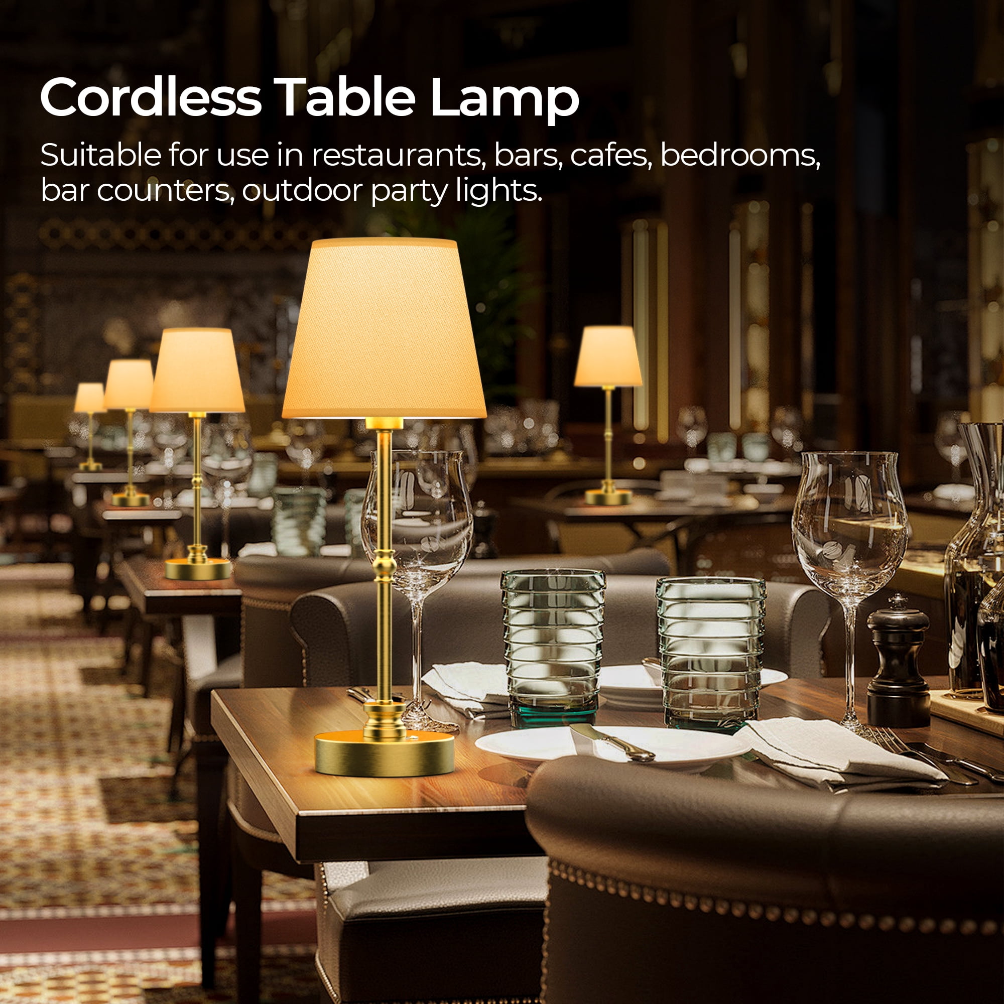 Rechargeable Table Lamp Cordless,5200mAH Battery Powered LED Lamp,2700k,Stepless Dimming,Portable Touch Control Lamp for Dining Room, Living Room,Bedroom etc,Antique Brass,1 Pack