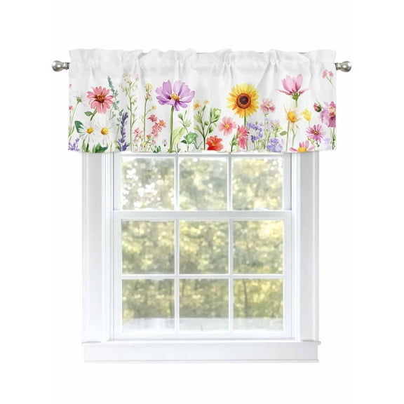 Colorful Floral Curtain Valances for Windows, Spring Farmhouse Sunflower Pastoral Kitchen Valance Window Treatment, Light Filtering Block Curtains for Bathroom/Bedroom/Living Room 60'' x 18''