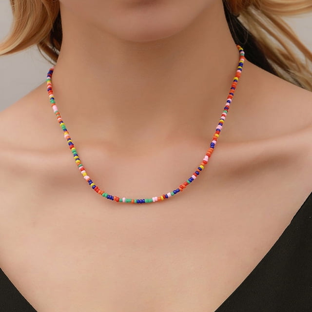 Collar de perlas de moda nacional collar de perlas de mijo de colores cadena de clavícula de playa de verano collar corto de estilo bohemio joyas de pareja regalo de San Valentín