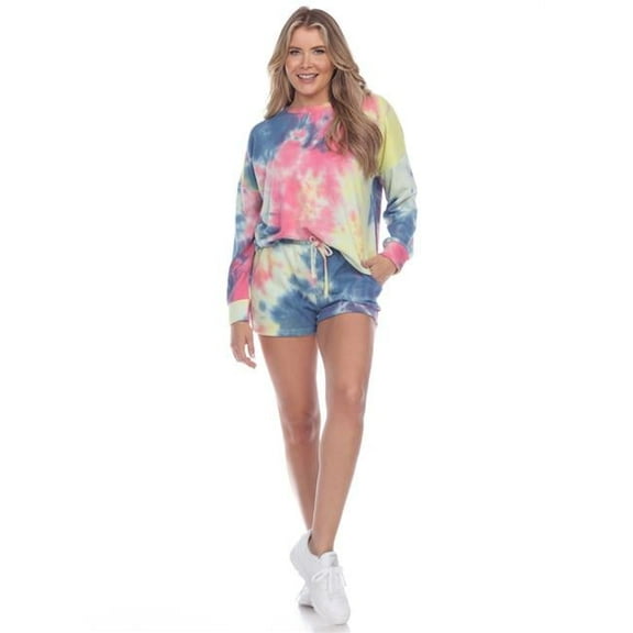 3699-01-L Tie Dye Lounge Top & Shorts Set, Pink - Large