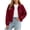 Wine, variant on XRoczxe Women's collared zip-up short jacket, long-sleeved loose-fitting casual sweatshirt style, simple and sophisticated autumn and winter outfit | Multiple colors available