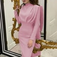 thumbnail image 2 of XFLWAM Women's Pencil Work Dresses Long Sleeve High Neck Bodycon Business Dress Elegant Cocktail Party Dress Pink 3XL, 2 of 6