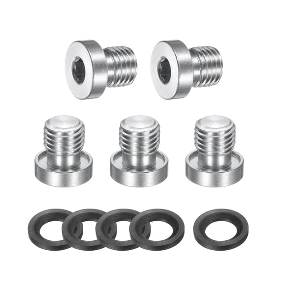 M12 x 1.75 Stainless Steel Pipe Plug 5 Pcs Metric Male Internal Hex Thread Socket with Washer