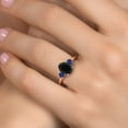 thumbnail image 4 of Gem Stone King 18K Rose Gold Plated Silver Black Onyx and Blue Created Sapphire Engagement Ring for Women | 2.50 Cttw | Oval 9X7MM | Gemstone December Birthstone | Size 8, 4 of 6
