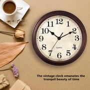 12 Inch Wall Clock Battery Operated Silent Non-Ticking Analog Wall Clock Vintage Retro Rustic Style Decorative for Living Room Kitchen Home Office(Bronze)