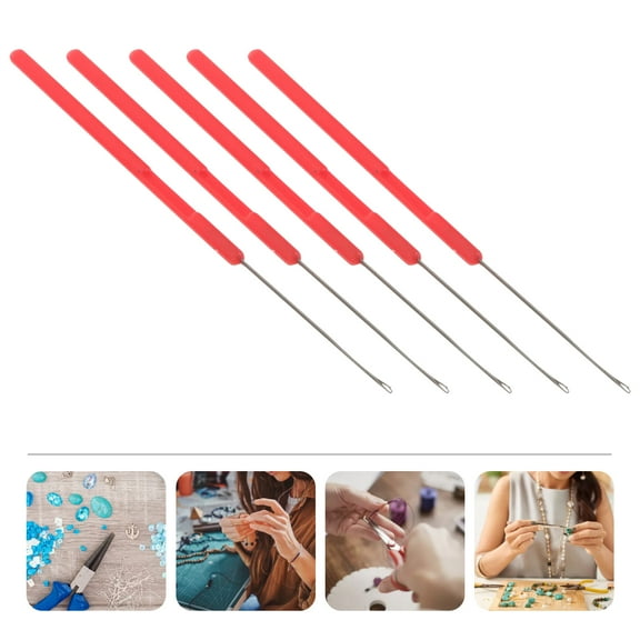 HEMOTON Red Beading Needles Bead Threading Tool for DIY Jewelry Making with 10pcs Durable Plastic and Steel Wire