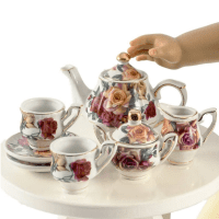 Cuisine Accessoire vaisselle pour 18" Poupée Meubles, Rose Antique Fine China Tea Set &amp; Box