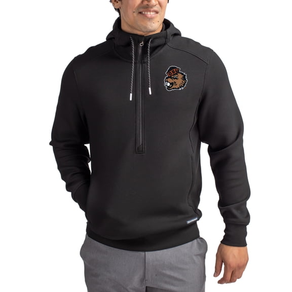 Men's-Cutter & Buck  Black Oregon State Beavers Roam Eco Recycled Half-Zip Pullover Hoodie
