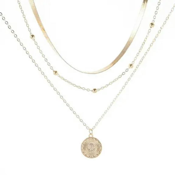 HOOUN 925 Gold Silver Lotus Multilayer Long Chain Pendant Necklace Women Jewelry Gift-Gold