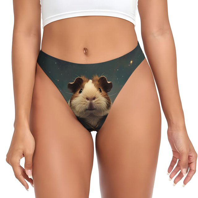 Balery Lotus Leaf Starry Sky Guinea Pig Tangas de Algodón para Mujer con Estampado – Ropa Interior Sexy, Transpirable, G-string-X-Small