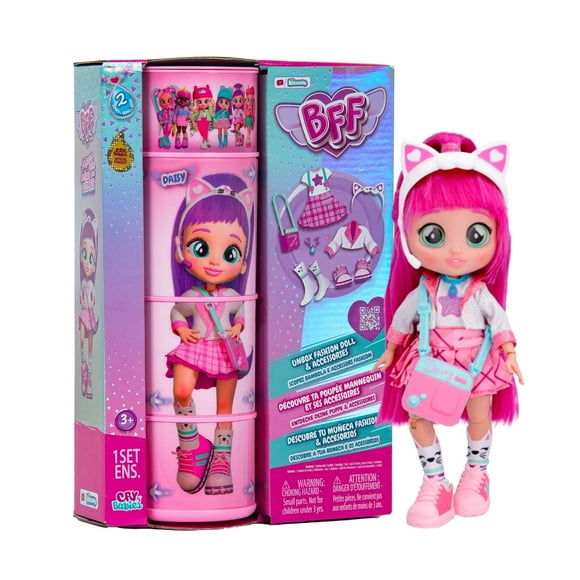 Cry Babies Poupée de Mode Bff Daisy avec 9+ Surprises Incluant Tenue et Accessoires pour Filles et Garçons de 4 Ans et Plus Poupée de 7,8 Pouces Multicolore
