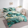 thumbnail image 3 of Castle Fairy Gradient Abstract Marble 7 Pieces Bedding Comforter Set for Teens Boys Girls,Green Golden Full Bedding Set Lightweight,Marbling Watercolor Fitted Sheet Flat Sheet,Ultra Soft Home Decor, 3 of 8