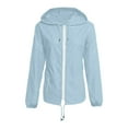 thumbnail image 3 of Fesfesfes Women's Rainproof Jacket Mid-Length Loose Lightweight Batwing Flared Sleeves Coat Fall Ideal for Casual Outings Travle (Light Blue#1,S), 3 of 6