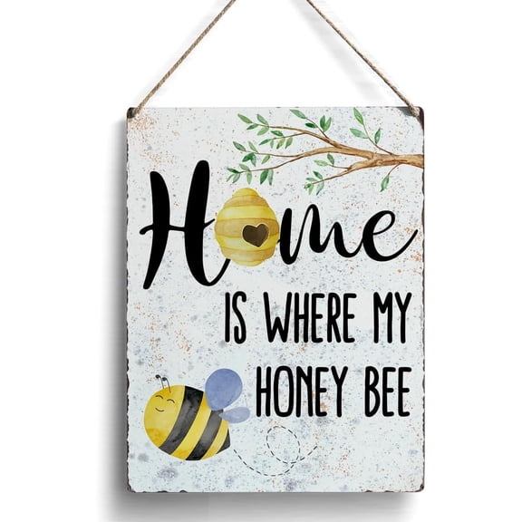 Farmhouse Home is Where My Honey Wooden Sign Artwork, Summer Spring Wood Sign Wall Art Hanging Sign Home Decor 8x10 Inch
