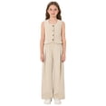 thumbnail image 3 of LIIPEE Girls Outfit Sets Casual Summer Fashion Solid Color Sleeveless Square Neck Button Down Vest Wide Leg Pants 2 Piece Set Kids Children Comfortable Breathable Cute Clothing,Khaki,9-10 Years, 3 of 10