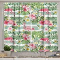Ambesonne Flamingo Kitchen Curtains, Exotic Hawaiian Leaf, 55"x45", Green Pink White