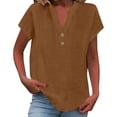 thumbnail image 6 of Women's Fashion Casual V Neck Down Short Sleeve Top T Shirt Khaki Women Cotton And Linen T Shirt Women's Short Sleeve T-Shirt(XL), 6 of 8