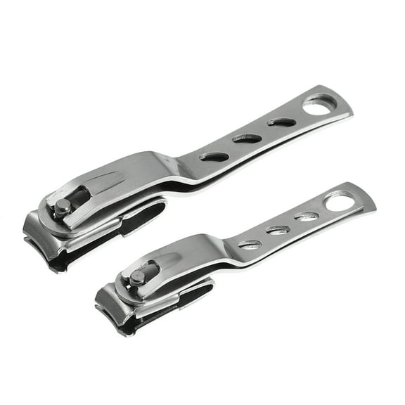 2 Pcs Nail Clipper Set for Nail Care Rotatable Stainless Steel Silver Tone