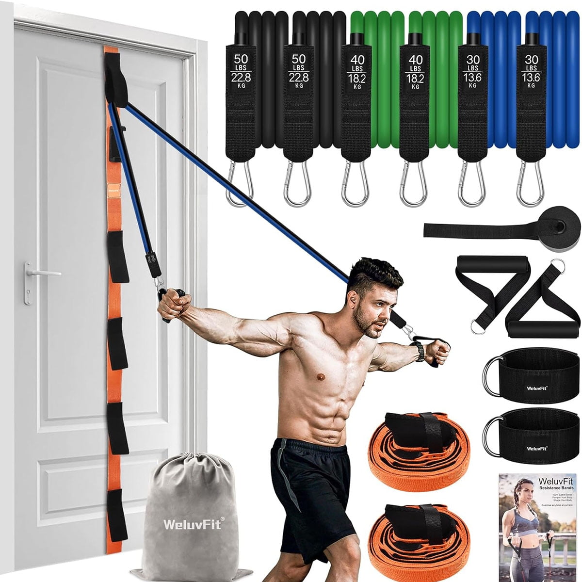Redge Fit Portable Home Gym Kit Full Body Workout Resistance Bands Collapsible Bar Upgraded Walmart