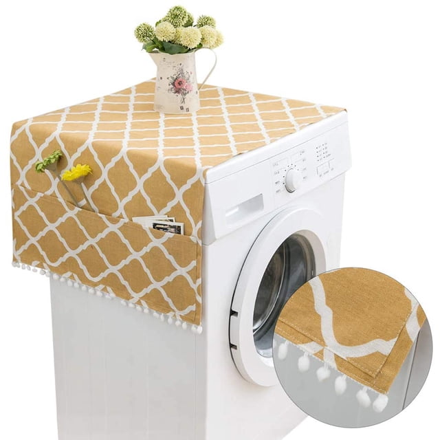 130 x 55 cm Fridge Protective Cover with Storage Pockets, Washing Machine Dust Cover, Washing Machine Cover, Washing Machine Protective Cover (yellow)