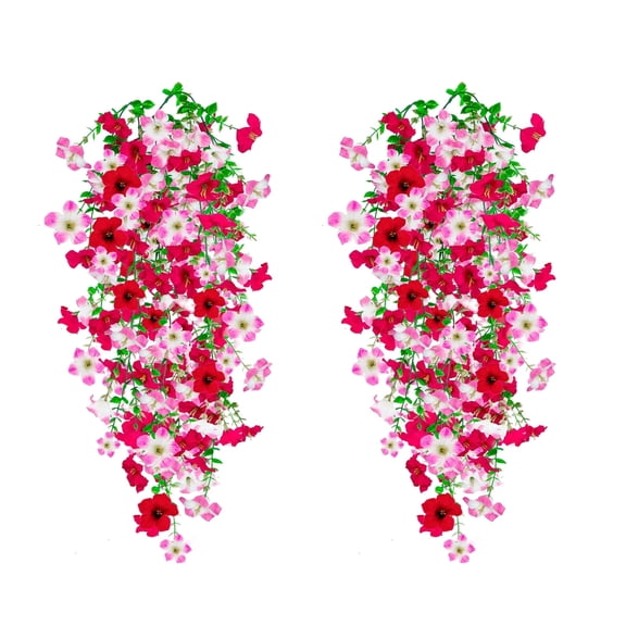 2 Pcs Artificial Hanging Flowers Pink and White Realistic Fake Plants Faux Silk Ivy Garland for Home Garden Wall Indoor Outdoor Decoration Spring Summer