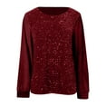 thumbnail image 3 of Women's New Casual Crew Neck Long Sleeve Sleeve Sleeve Loose Sequin Blouse Shirt Sports Tops for Women Ladies Raglan Tees Long Sleeve Travel Shirt Womens Tops Short Sleeve Dressy Western Shirts Women, 3 of 4
