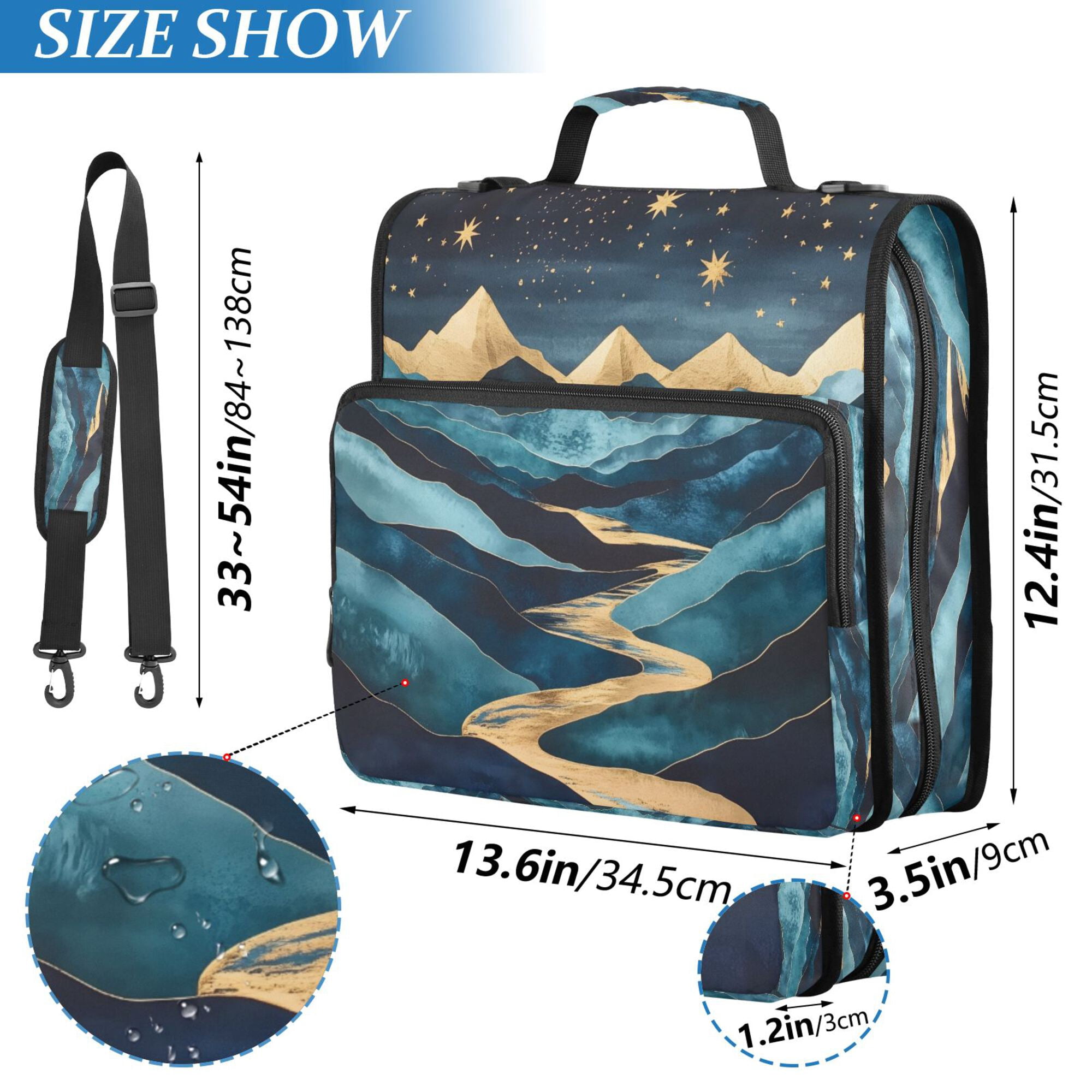 FORMRS Zipper Binder with Shoulder Strap 2-inch Ring 500 Sheet Capacity File Bag, Dark Mountains