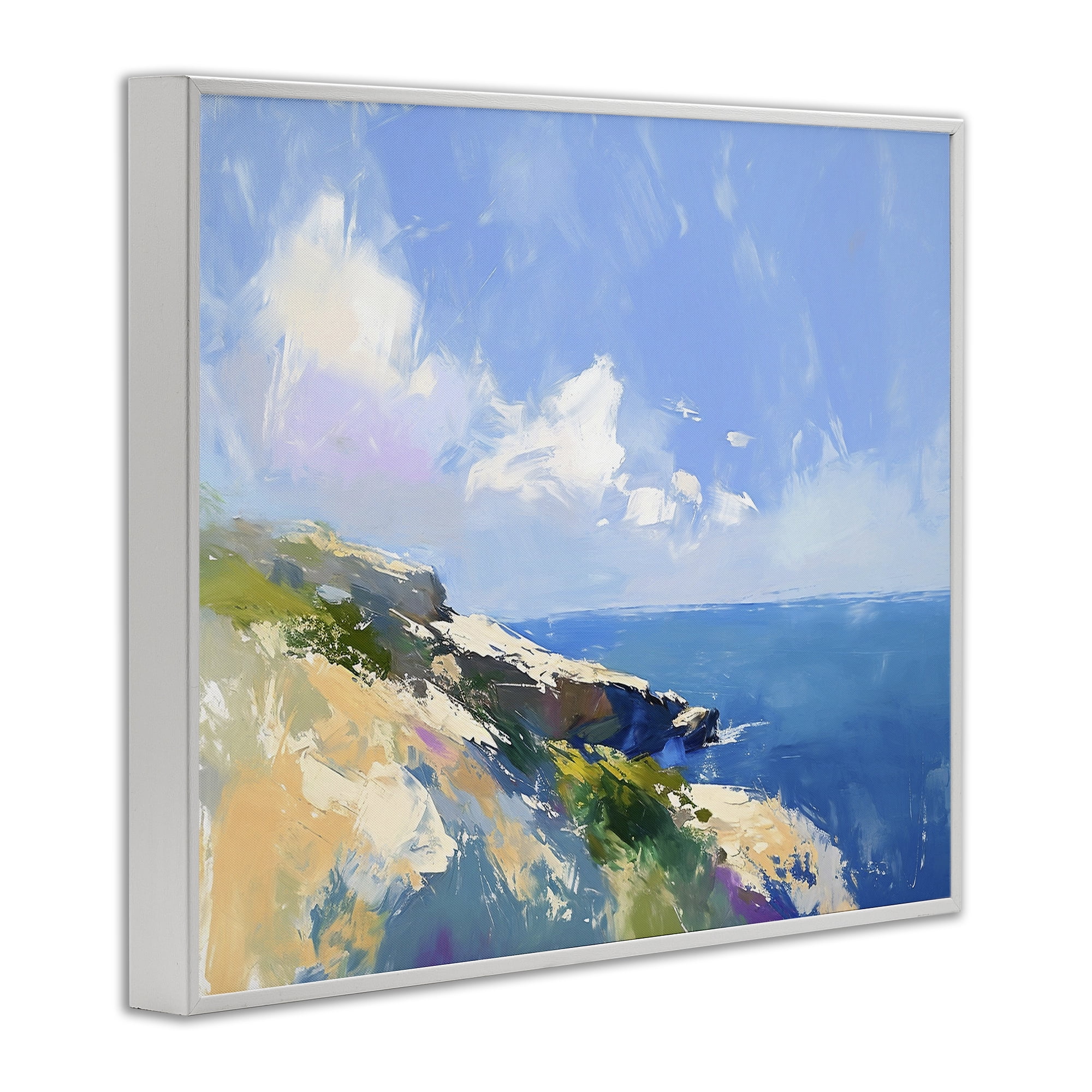 Stupell Industries Rugged Coastline Landscape Coastal Painting White Framed Art Print Wall Art, 14 x 11