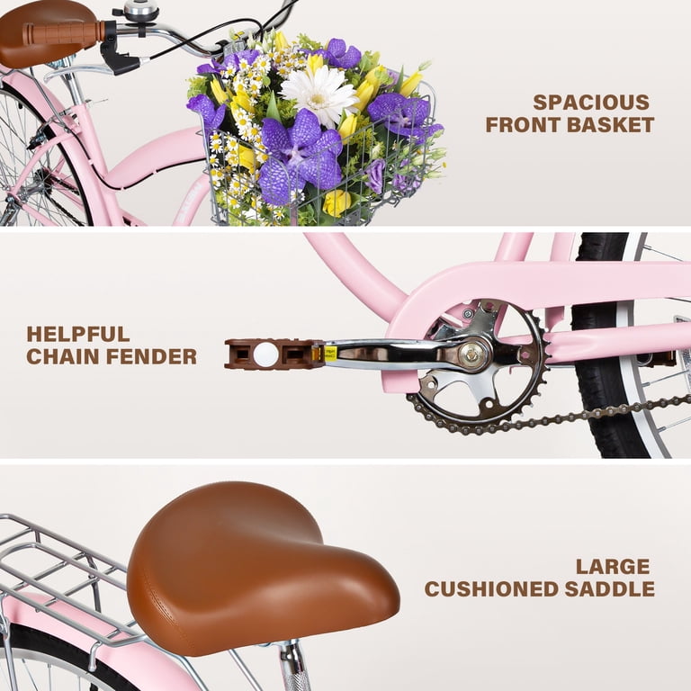 Hykolity 24" Adult Cruiser Bike, Single-Speed Pink photo 2
