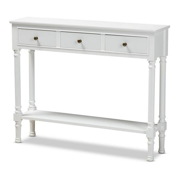 Bowery Hill White Finished Wood 3-Drawer Entryway Console Table