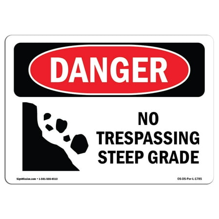 Temporary Construction Signs OSHA Danger Sign - No Trespassing Steep Grade 18