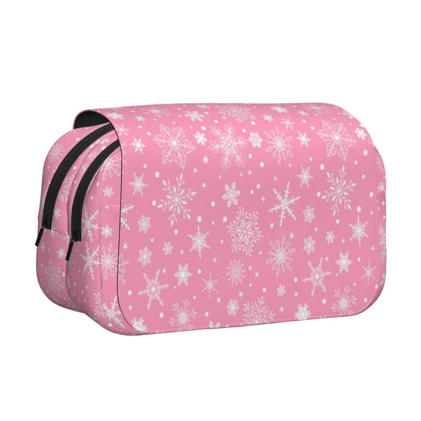 Disketp Snowflake pink backgrounds Estuche de Lápices de Doble Capa con Tapa Abatible y Cremallera, Organizador Escolar para Adolescentes y Adultos