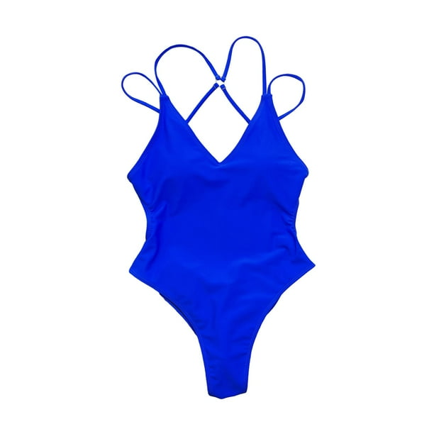 Trajes de baño para mujer, monokini, traje de baño con copa acolchada, sin espalda, cuello en V, halter S