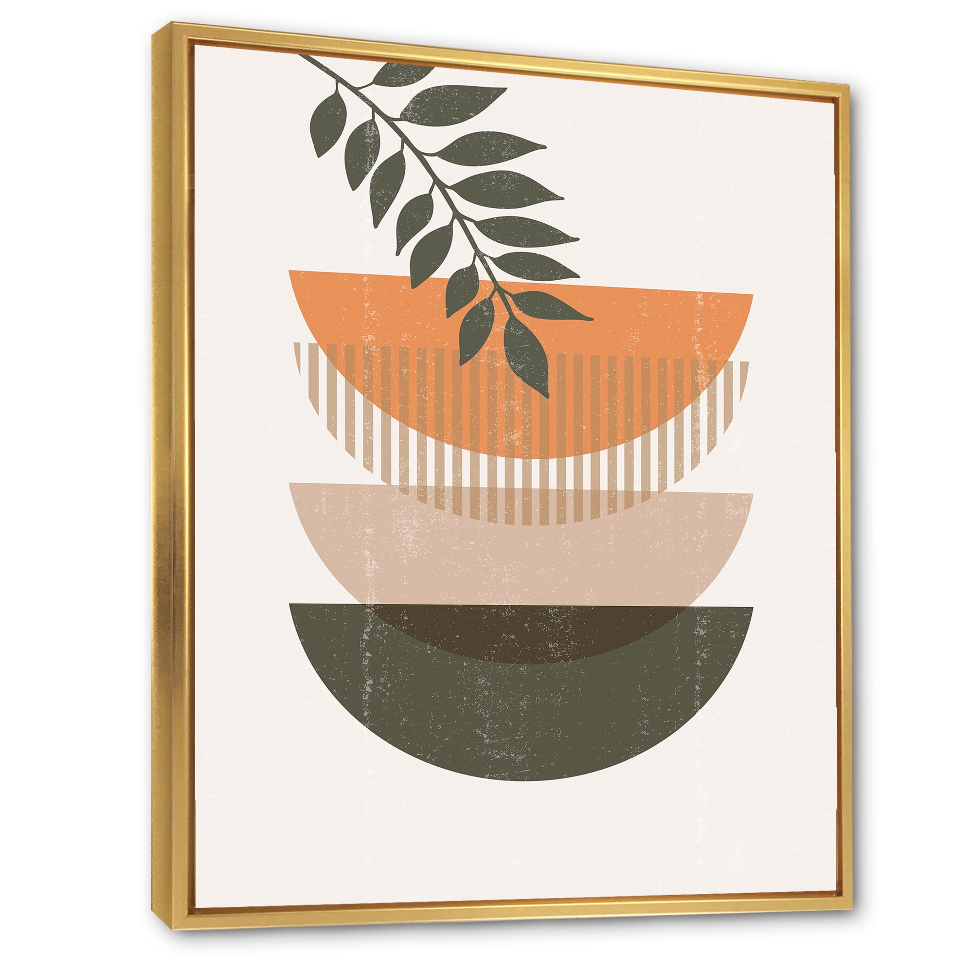Designart 'Abstract Geometrical Moon and Sun With Leaf II' Modern Framed Canvas Wall Art Print