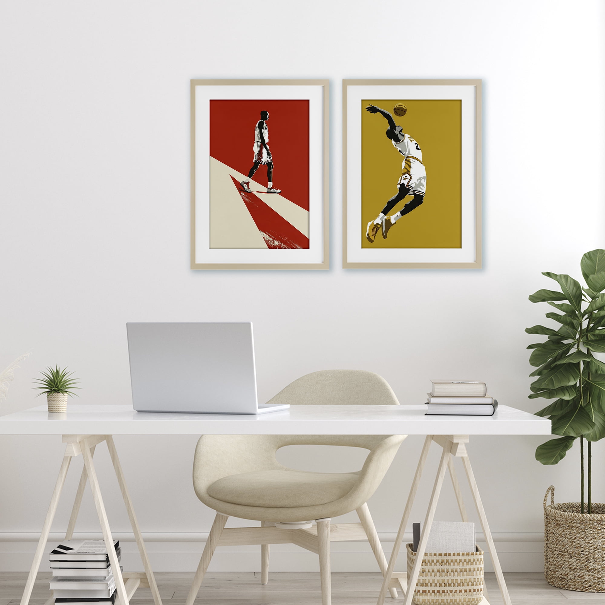 Stupell Industries Iconic NBA Champions 2 Piece Birch Framed Print Under Glass Set, design by Ray Powers