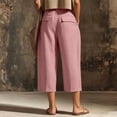 thumbnail image 4 of VV AVEORS Capris For Women Pull On Wide Leg Linen Cargo Pants Summer Buttons High Waist Beach Vacation Trousers With Pockets Pink L, 4 of 7
