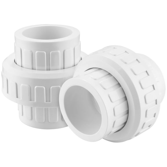 1/2" PVC Union Coupling Pipe Fitting (Socket x Socket) PVC Adapter Schedule 40, EPDM O-Ring, White 2 Pack