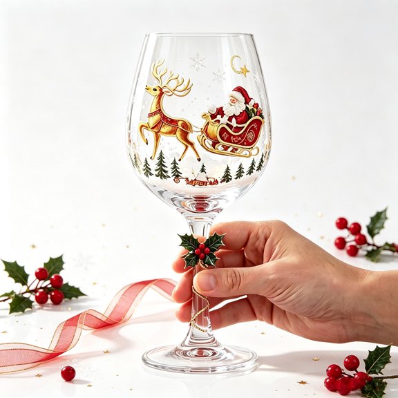 Christmas Wine Glasses, 6PCS Christmas Wine Glasses with Stem, Holiday Party Decor, Wine Nights and Table Styling