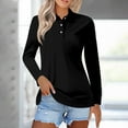 thumbnail image 2 of Pxiakgy Women's Polo Shirts Cotton 3-Button Long Sleeve Collared Tops Summer Cool Shirt Uniform Casual Shirts Women's Short Sleeved Slim Fit Casual Fashion Top Black M, 2 of 5
