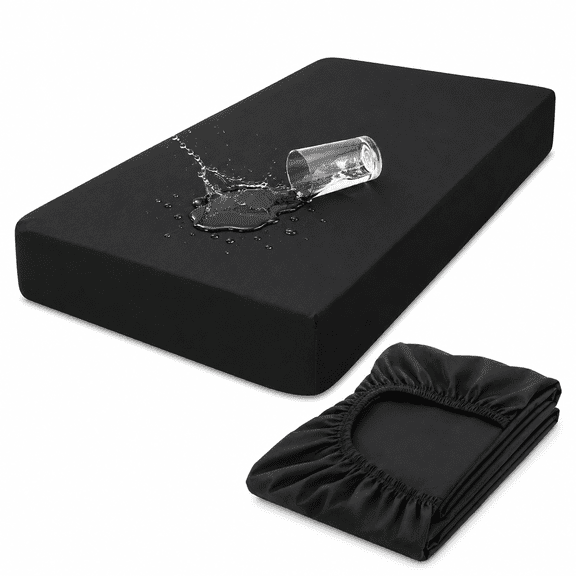 Waterproof Black Mattress Protector Cover Queen Size 12 inches Deep Pocket Fitted Sheet,Mattress Protector Full