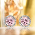 thumbnail image 2 of Pendientes de Botón de 1,25 Quilates con Halo de Turmalina Rosa de Talla Redonda con Piedra Natal de Octubre en Oro Blanco de 18 K sobre Plata JeenMata, 2 of 5
