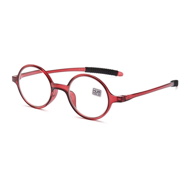 Lunettes de Lecture Ultralégères Vintage Hommes Femmes Cadre Rond PC Complet Presbytie Lunettes Portables Loupe Transparente Rouge +400