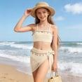 thumbnail image 2 of mgoYE Bikinis for Girls 10-12 Girl's Swimsuits 3 Piece Seashell Spaghetti Strap Textured Bathing Suit with Cover Up(Beige,9-10 Years), 2 of 8