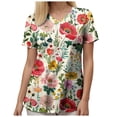thumbnail image 5 of felwors Print Scrub Tops Women Floral Scrubs V Neck Short Sleeve Stretch Nurse Uniform with Pockets Functional Workwear (Yellow, S), 5 of 5