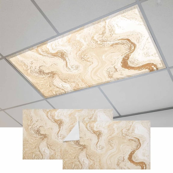 Fluorescent Light Covers for Ceiling Lights Classroom, Vintage Abstract Magnetic Ceiling Light Cover Filter for School,Office, 2X4 FT, Pack of 2, Marble Texture Cream
