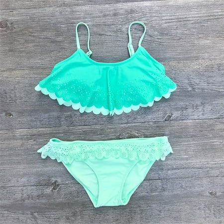 

Cathalem Girls Swimsuits Girl 12 Bathing Suit Ruffles Girls Swimsuit Outfits Set Bikini Swimwear Kids Summer Surf Bathing Suits Girls Green 11-12Years