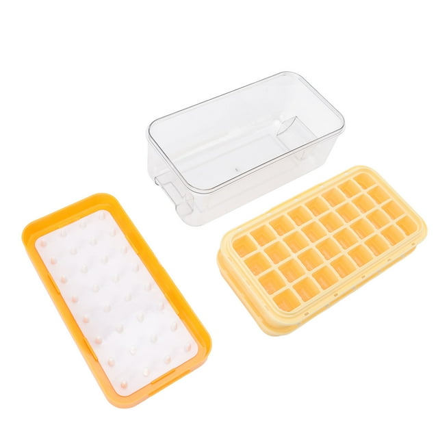 Ice Making Tray, Ice Making Molds, Ice Cubes Tray Molds Bin With Lid Ice Scoop Storage Bin And Storage 2 Layers 64 Cubes Silicone Easy Release