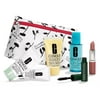 Clinique 7 pieces Gift Set: Dramatically Different Moisturizing Lotion+ 1.7 oz, Rinse-Off Eye Makeup Solvent, High Impact Mascara, All About Clean 2-in-1 Cleansing, Pop Lip Lipstick & Makeup Bag